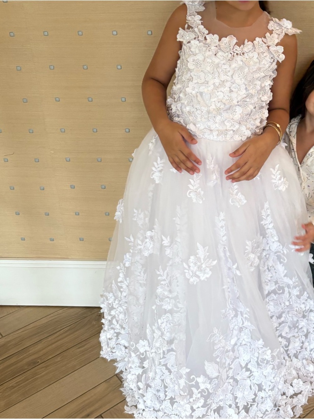 FLower girl White Floral Appliqué Tulle Girls' bridal Formal Dress